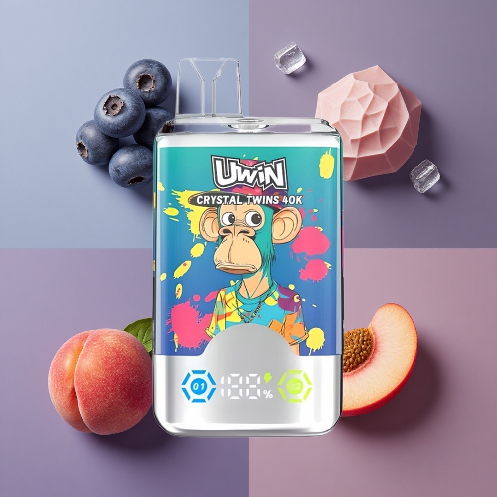 Uwin Crystal Twins 40000 Puffs Jednokratna Vape Borovnica na ledu Ljetna breskva na ledu