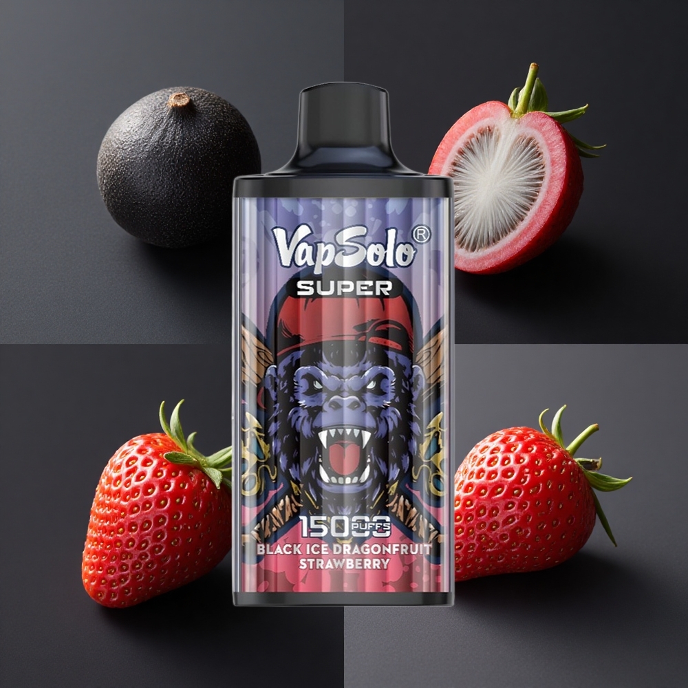 Vapsolo Super 15000 Puffs Jednokratna Vape Crna Ledena Zmaja Jagoda 40ml