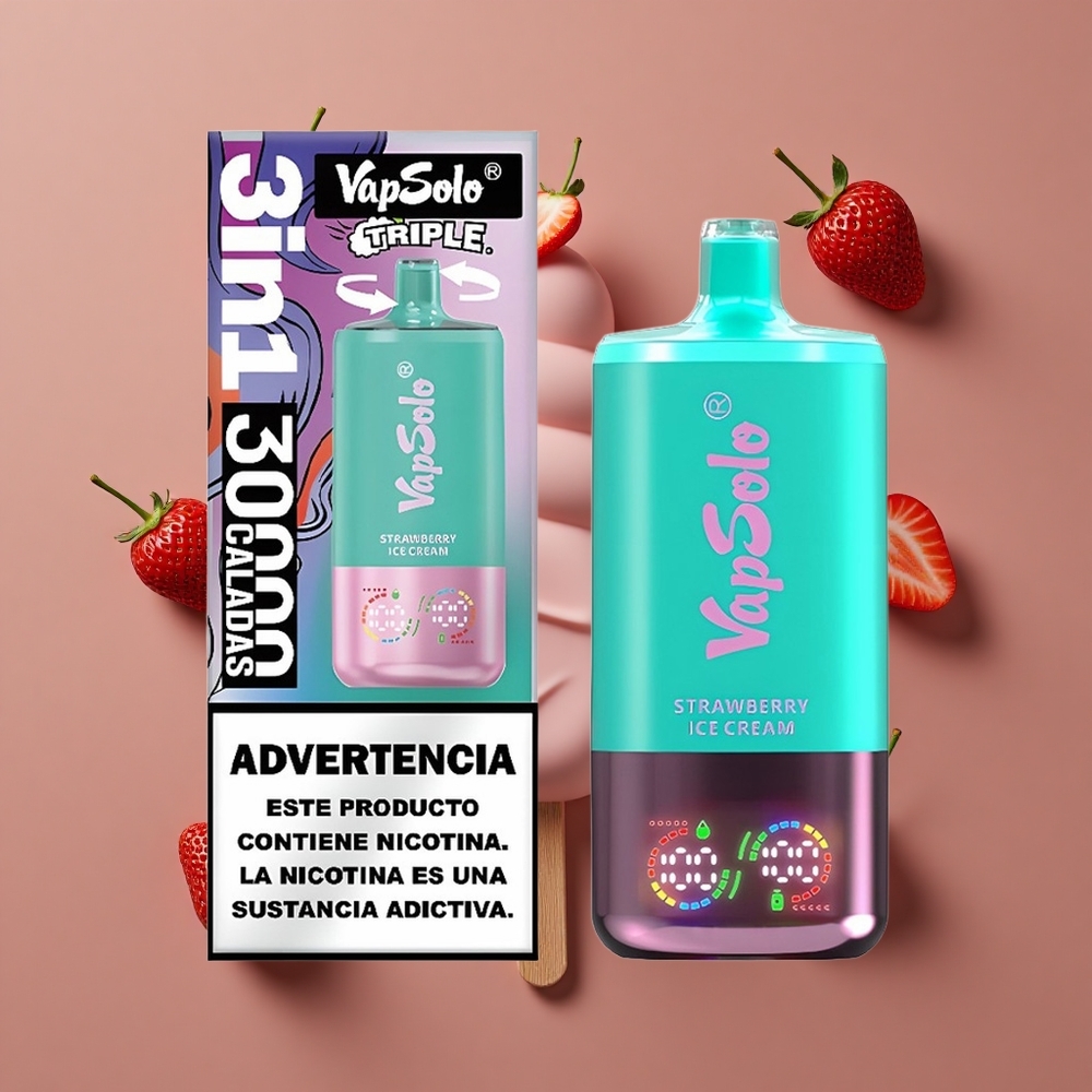 VapSolo Triple 30000 Puffs 40ml E-Liquid Jednokratna Vape Jagoda Sladoled