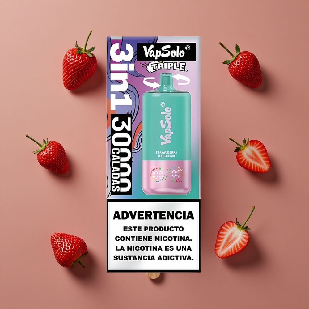 VapSolo Triple 30000 Puffs 40ml E-Liquid Jednokratna Vape Jagoda Sladoled