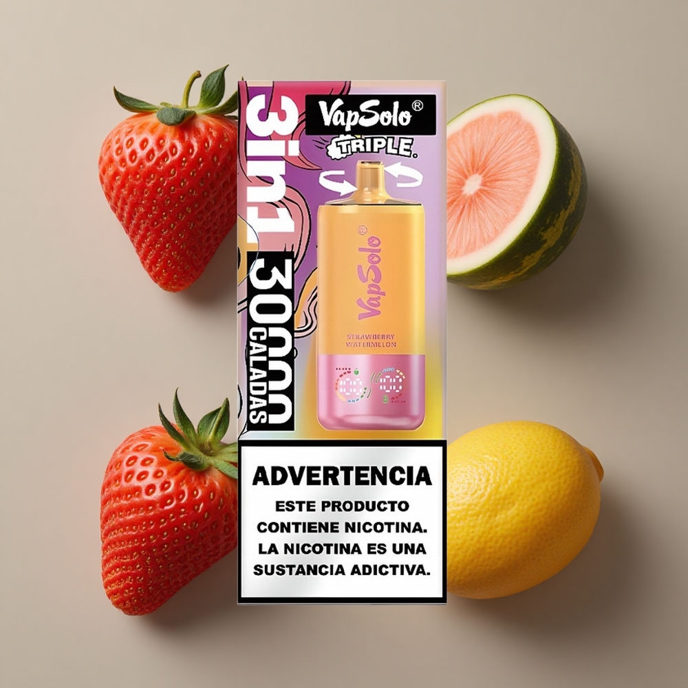 VapSolo Triple 30000 Puffs 40ml Tekućina Jagoda Lubenica & Limun Breskva