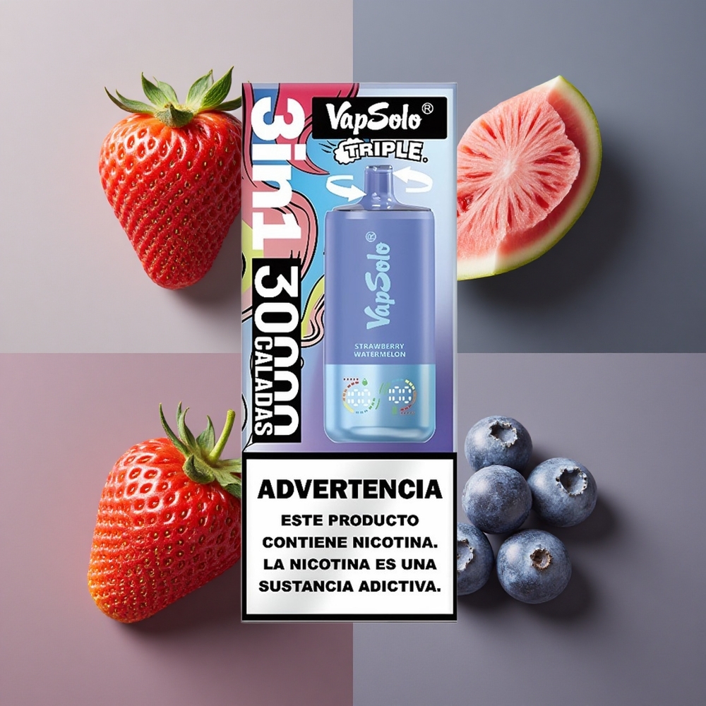 VapSolo Triple 30000 Puffs Jednokratna Vape Jagoda Lubenica & Borovnica Led