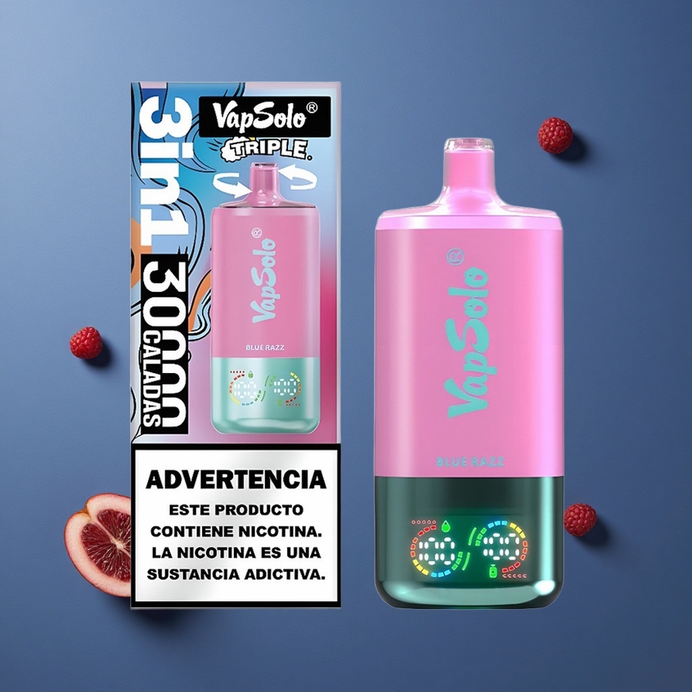 VapSolo Triple 30000 Puffs Jednokratna Vape Plavi Razz 40ml E-tekućina 3 Spremnika Type-C
