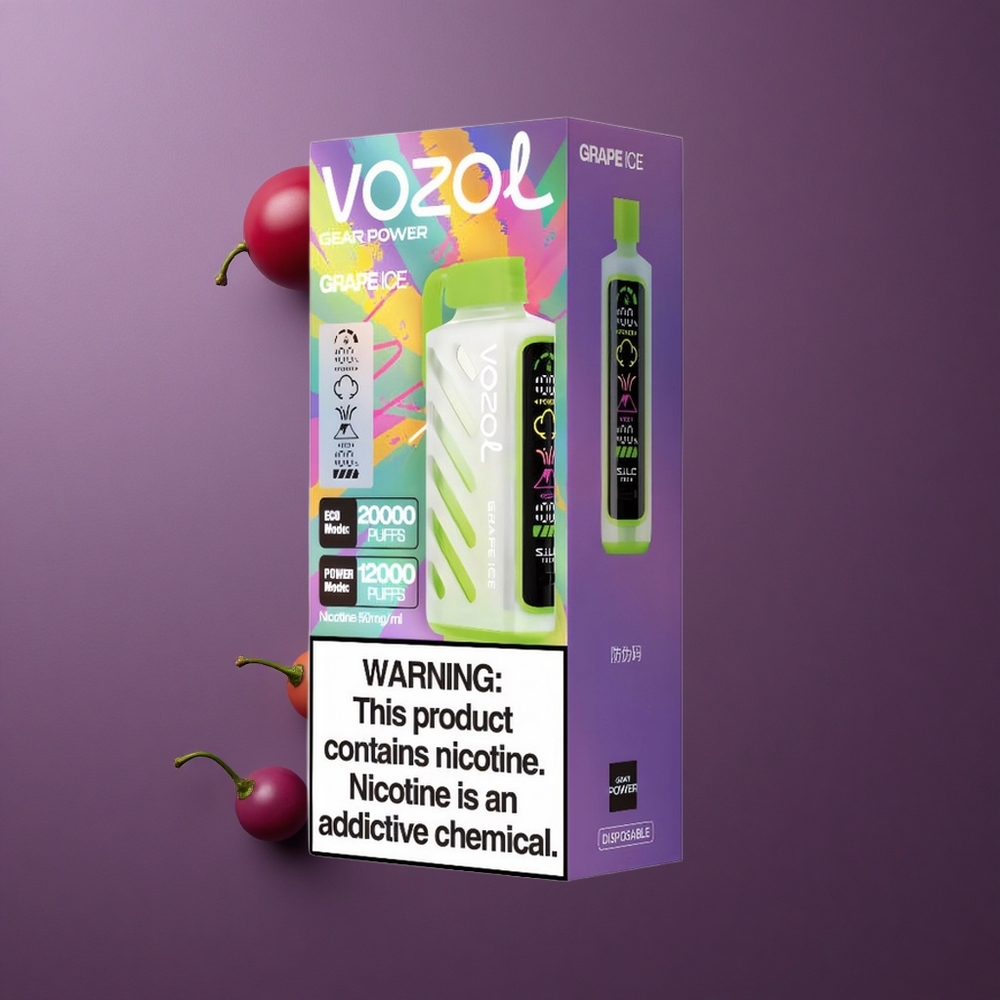 VOZOL Gear Power 20000 Puffs Jednokratna Vape Grožđe Led + S.i.L.C. Tech, Dual Mesh Coil, 20mL