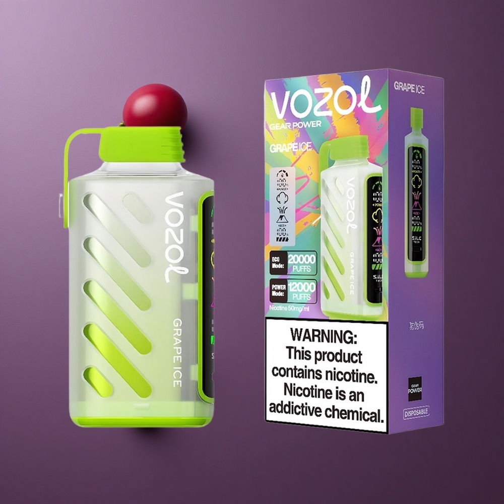 VOZOL Gear Power 20000 Puffs Jednokratna Vape Grožđe Led + S.i.L.C. Tech, Dual Mesh Coil, 20mL