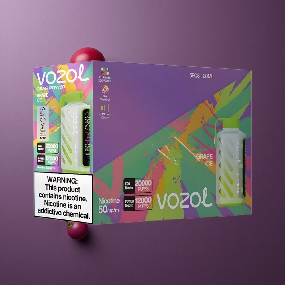 VOZOL Gear Power 20000 Puffs Jednokratna Vape Grožđe Led + S.i.L.C. Tech, Dual Mesh Coil, 20mL