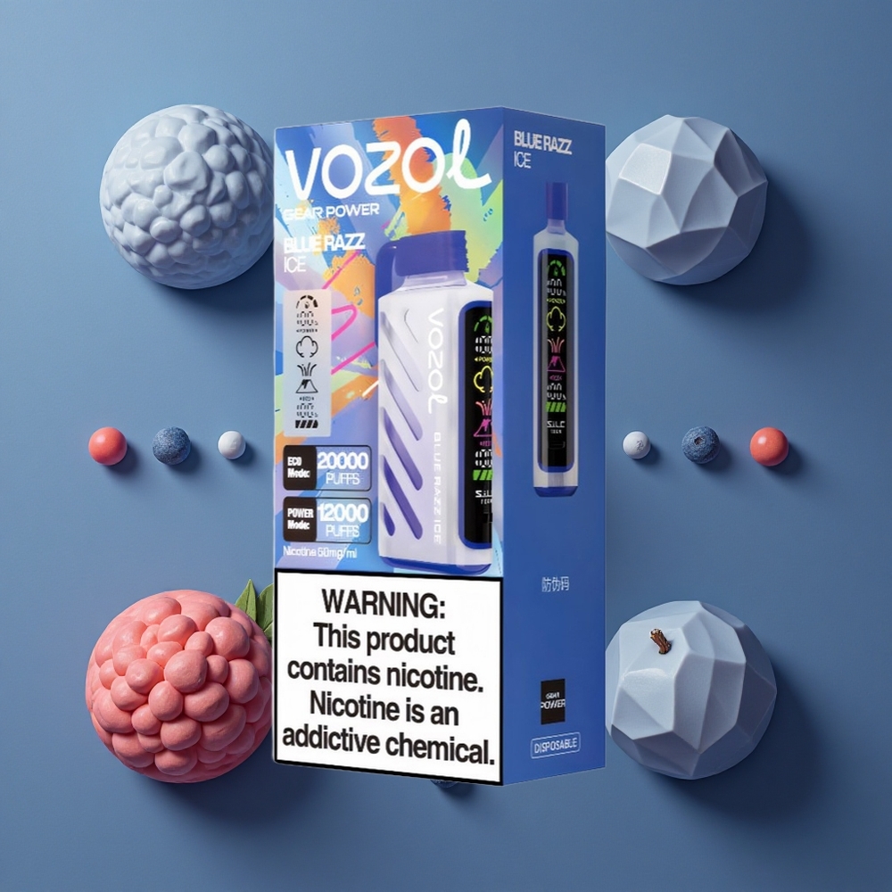 VOZOL Gear Power 20000 Puffs Plava Malina Led Dual Mesh Coil 20mL