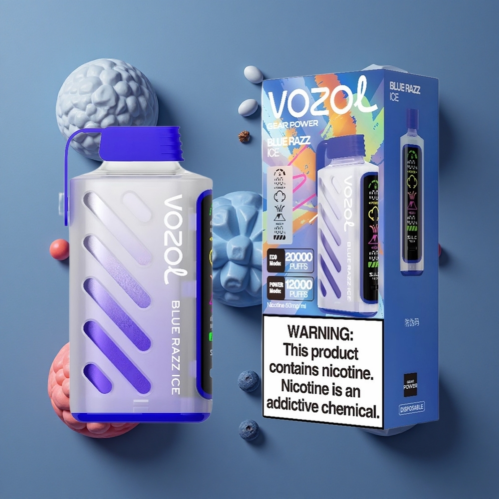 VOZOL Gear Power 20000 Puffs Plava Malina Led Dual Mesh Coil 20mL